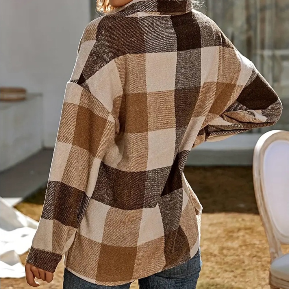 Plaid Brown Tan Utility Jacket for Women - Picture 2 of 4